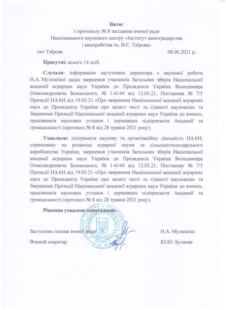 Витяг з протоколу № 8